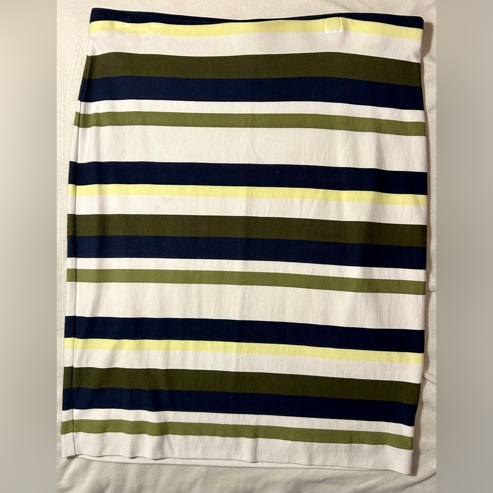 Ann Taylor stretch skirt. Size large. Hunter, navy, yellow, cream